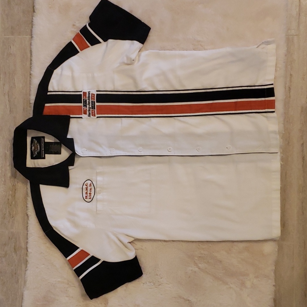 Harley Davidson, Large Mens Racing Performance Button-down short sleeve shirt